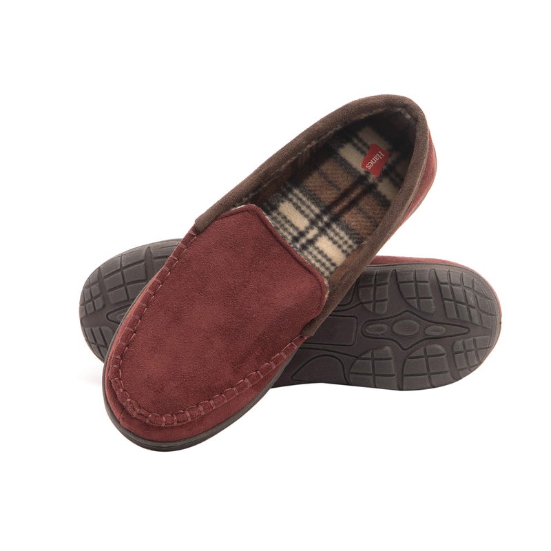 Hanes Men's Moccasin Slipper House Shoe With Indoor Outdoor Memory Foam Sole Fresh Iq Odor Protection, Burgundy, Medium - Image 1
